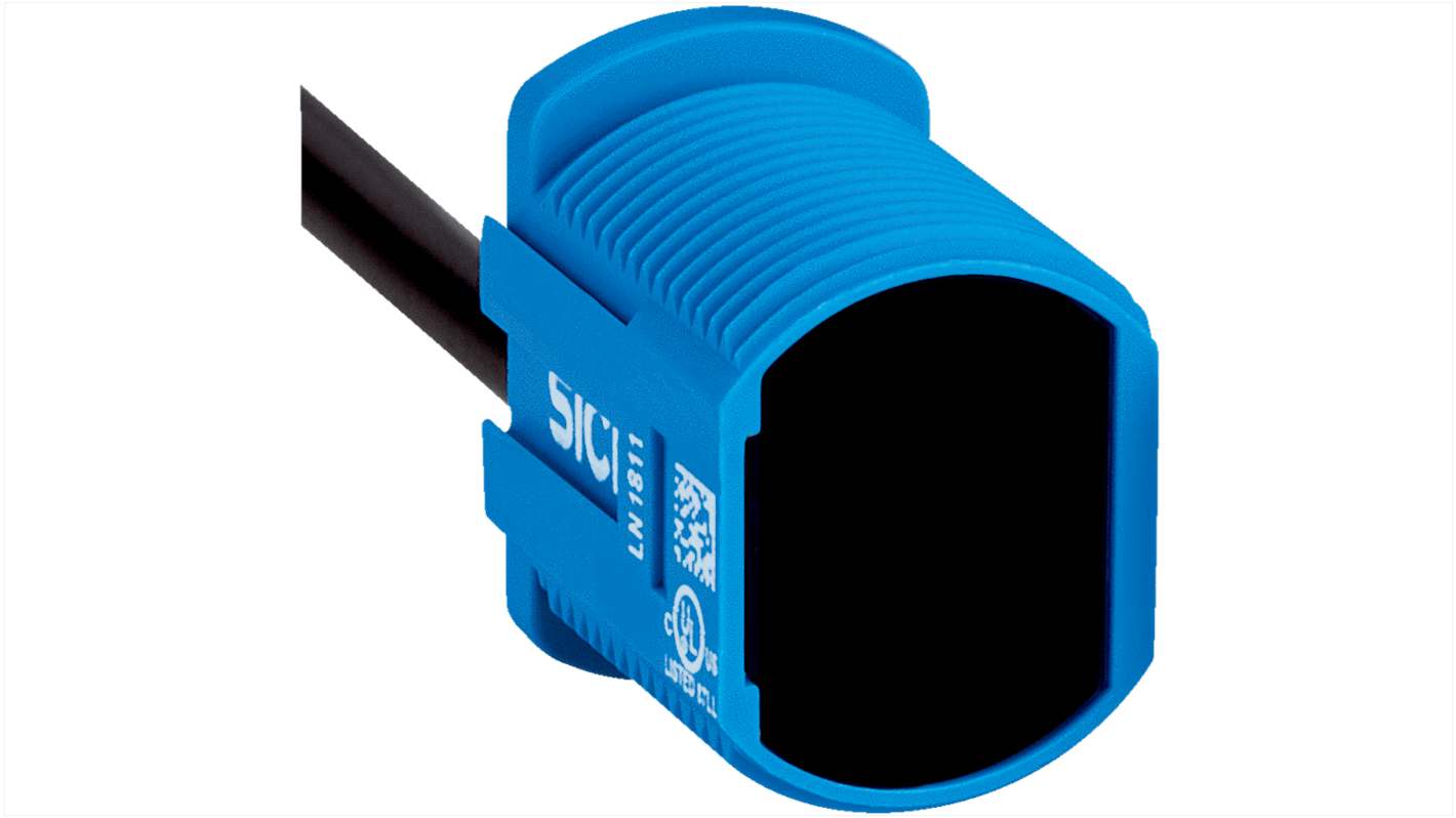Sensore fotoelettrico cilindrico Sick ZTB18-9AB1G1D02, rilevamento fino a 50 m, montaggio M18, grado di protezione IP67.