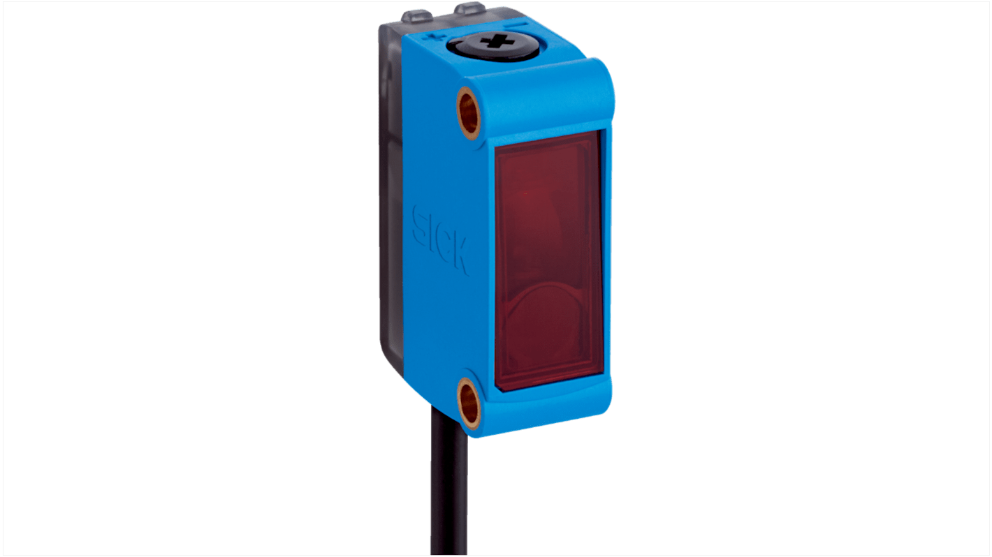 Sensore fotoelettrico rettangolare Sick GL6-N1211P14, a retroriflessione, montaggio a pannello, IP67, rilevamento fino a 6 m.