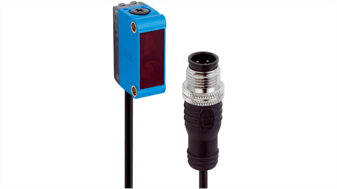 Sensore fotoelettrico rettangolare Sick GL6-P0212S48 a retroriflessione, gamma di rilevamento 6 m, uscita PNP, montaggio a pannello.
