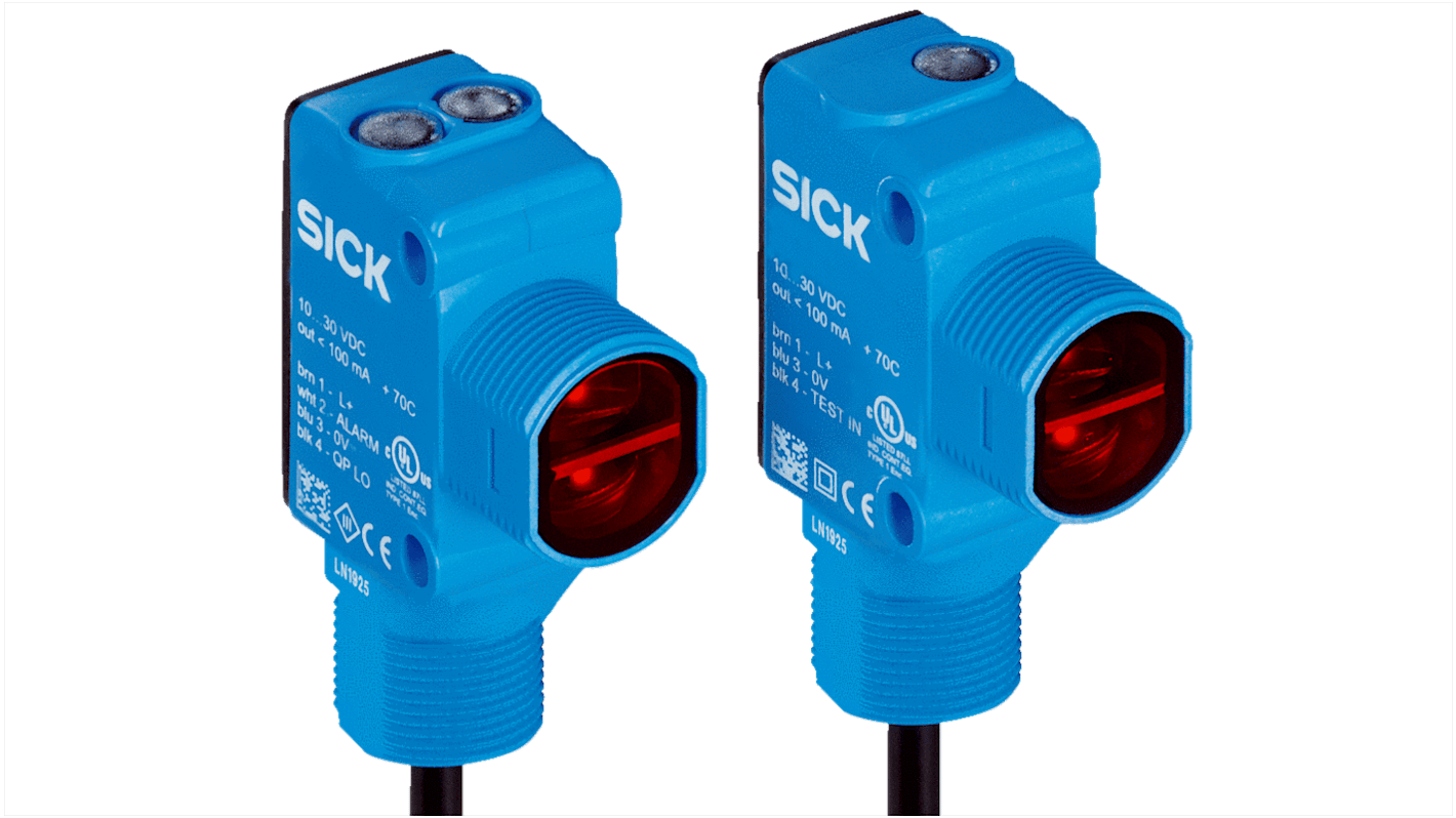 Sensore fotoelettrico rettangolare Sick HSE18B-P3B2BAS21, rilevamento fino a 25 m, uscita PNP, montaggio a pannello, grado di protezione IP67.