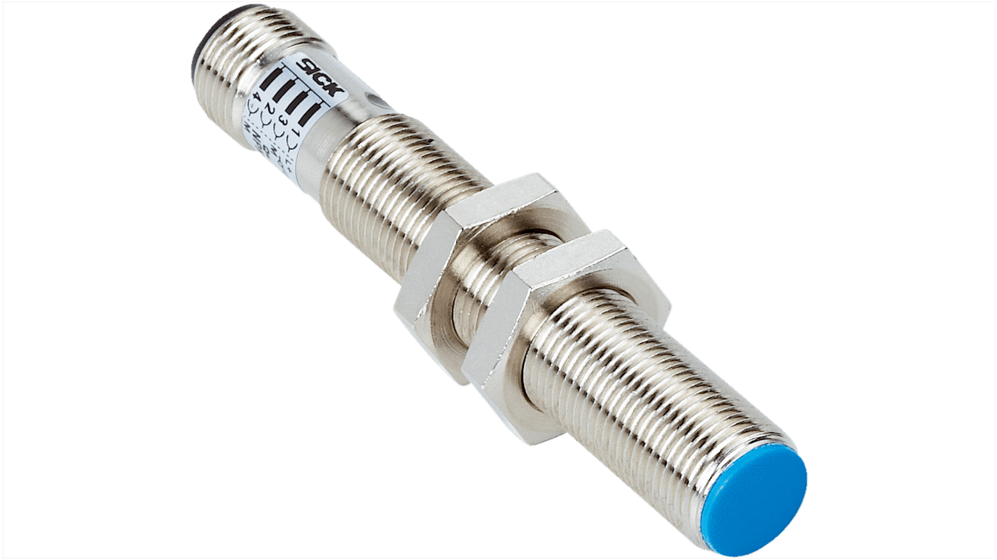 Sensore di prossimità induttivo cilindrico Sick IM12-04BPS-ZWB, filettatura M12, rilevamento 4 mm, IP67, alimentazione 10-30 V CC.