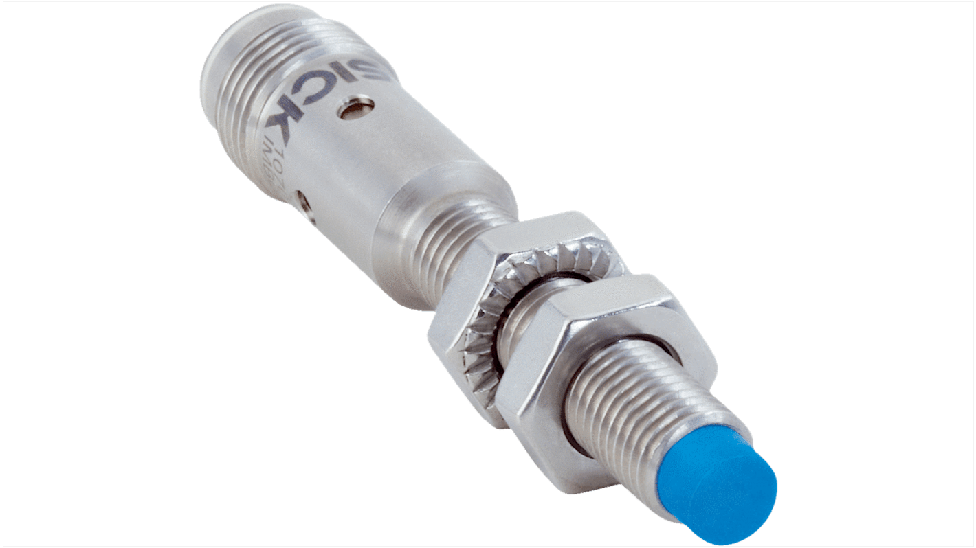 Sensore di prossimità induttivo cilindrico Sick IMB08-04NNSVC0S, M8, NPN, 4 mm, IP68/IP69K, acciaio inox, connettore M12.