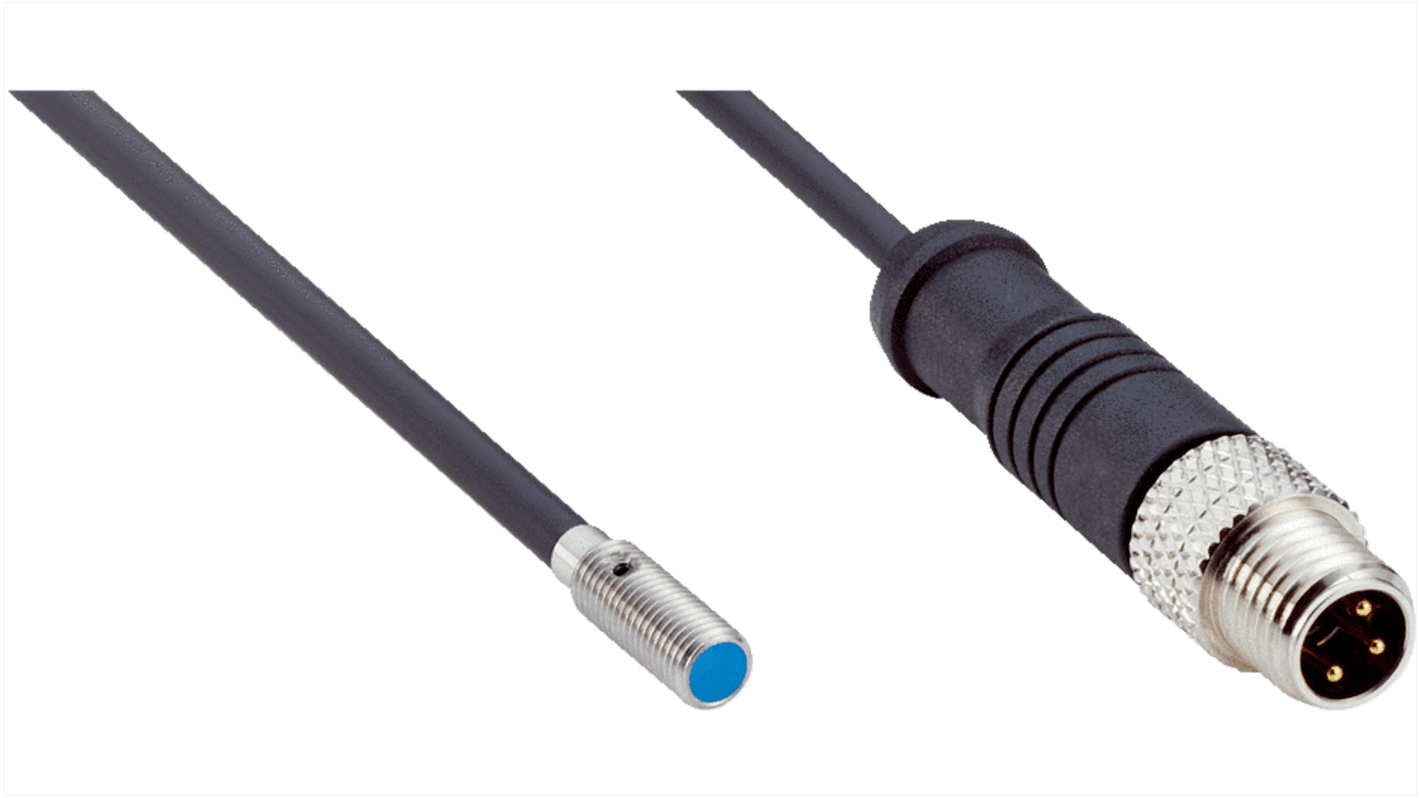 Sensore di prossimità induttivo cilindrico Sick IMM04-01BPSVR8K, PNP, IP67, montaggio a filo, gamma di rilevamento 1 mm.