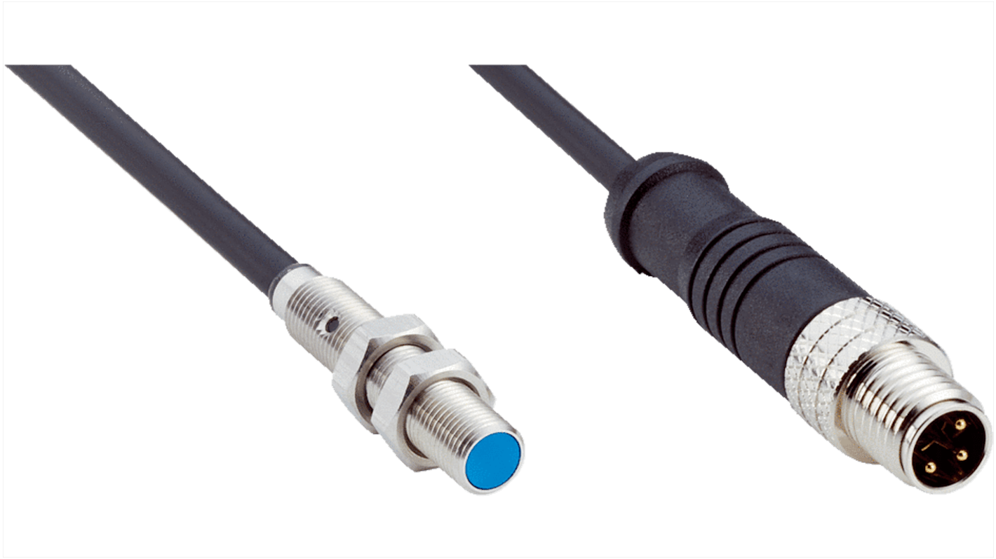 Sensore di prossimità induttivo cilindrico Sick IMM05-0B8PSVR8S, PNP, M5, rilevamento 0,8 mm, IP67, acciaio inox, montaggio a filo.