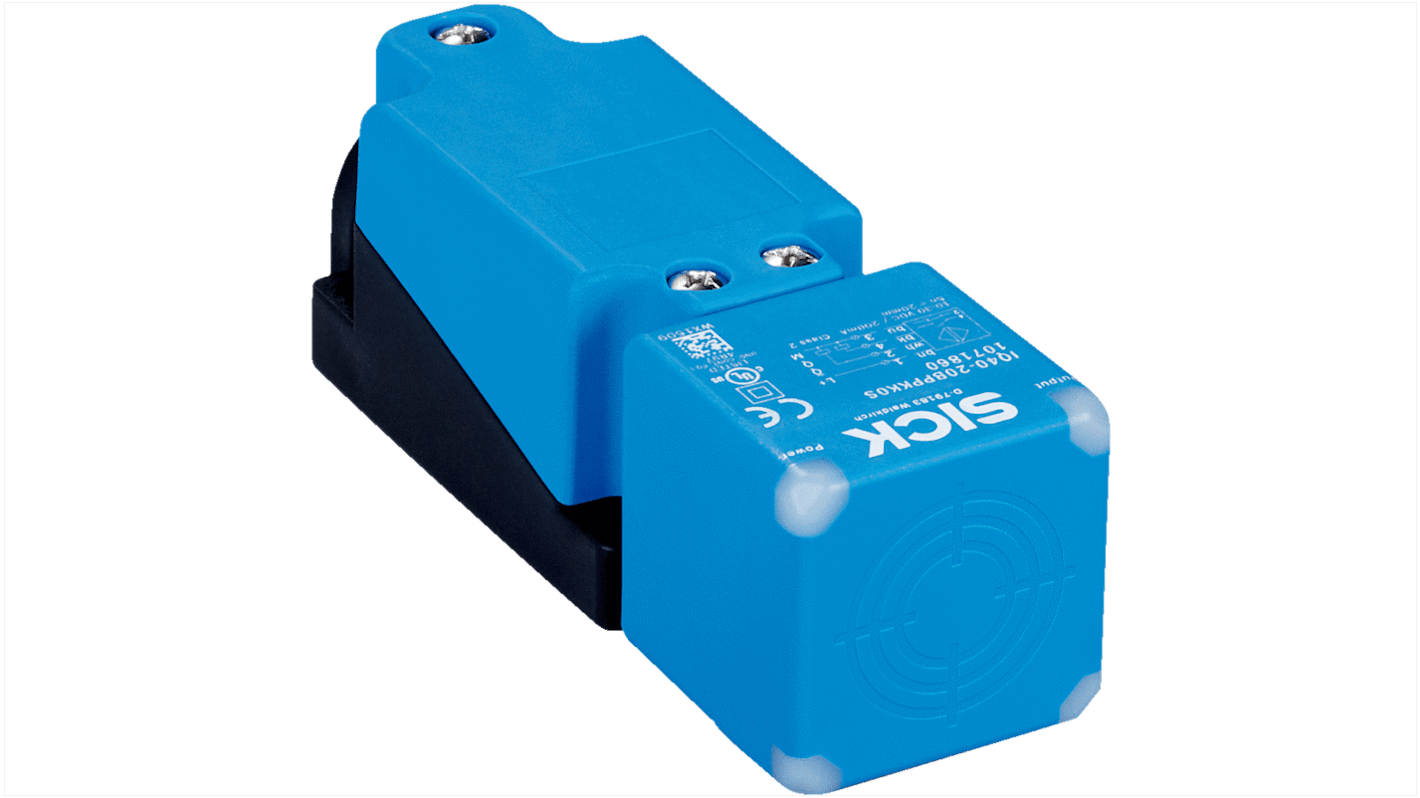 Sensore di prossimità induttivo rettangolare Sick IQ40-40NNPKK0S, uscita NPN, gamma di rilevamento 40 mm, IP68/IP69K.