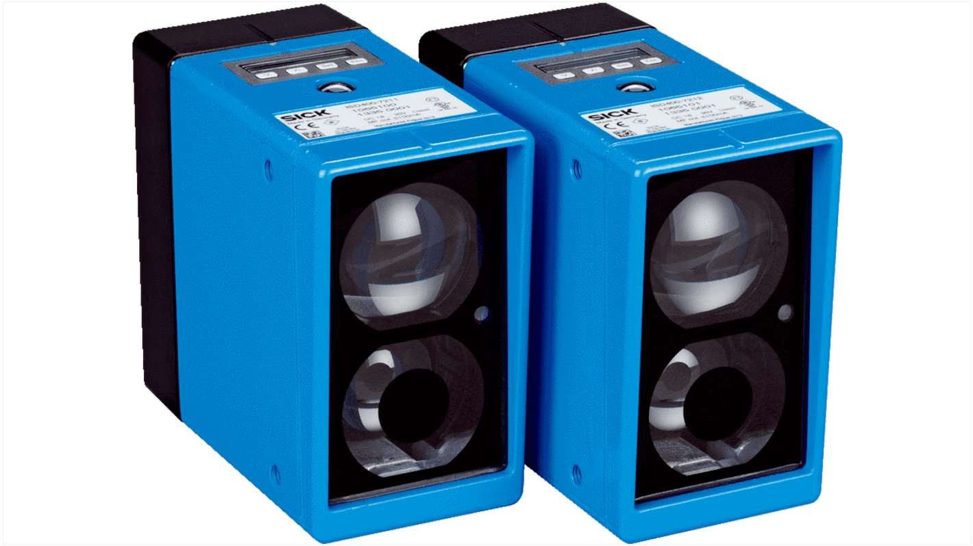 Sensore fotoelettrico Sick ISD400-7311, rilevamento fino a 200 m, connettore M12, IP65, temperatura -20/+55 °C.