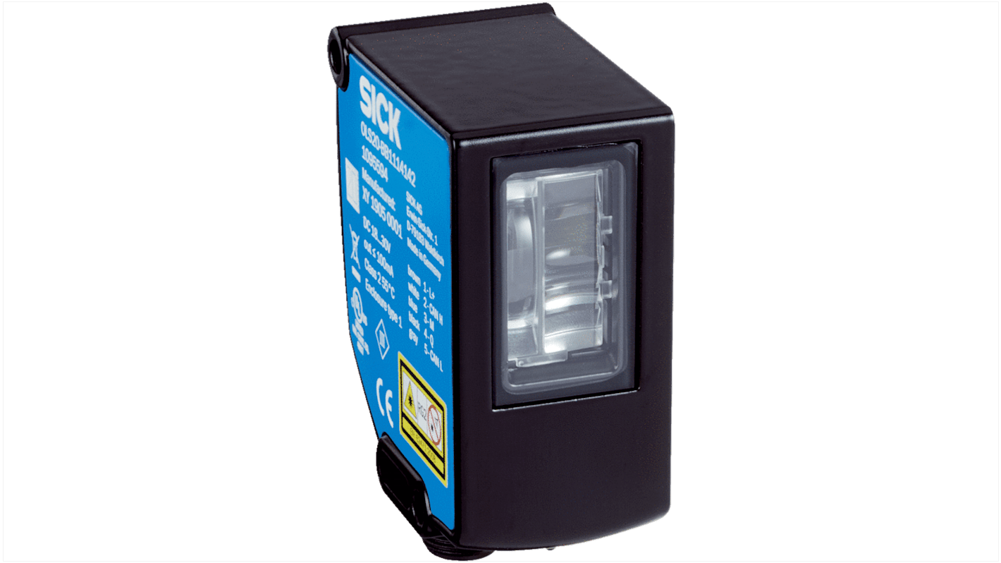 Sensore di contrasto Sick OLS20-BB1118142 con LED blu, rilevamento fino a 100 mm, montaggio PCB, grado di protezione IP67.