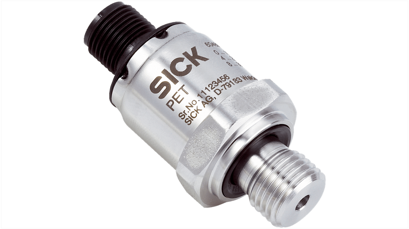 Sensore di pressione relativa Sick PET-1RB010G1NSAMA, 10bar max, uscita 4-20 mA, IP67, temperatura -30/+100°C.