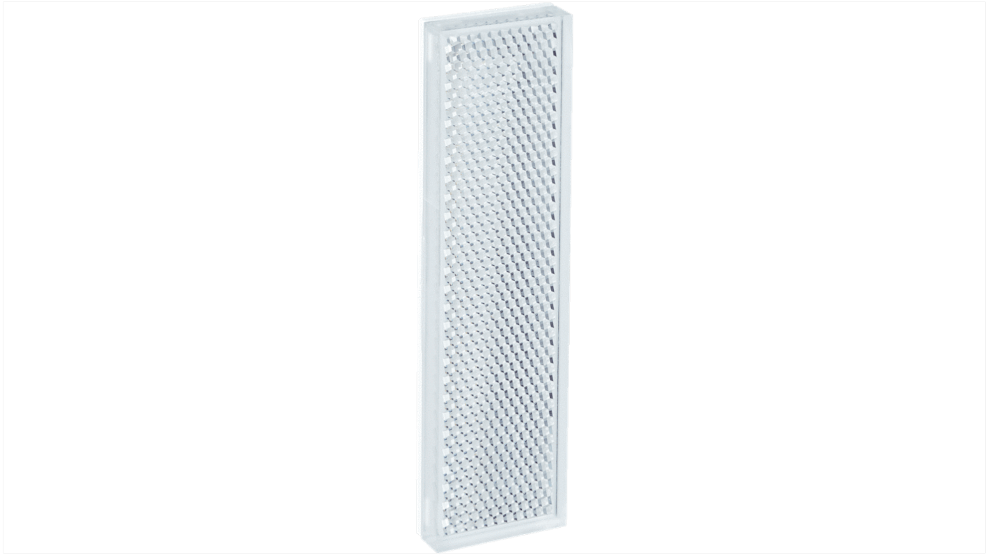 Riflettore Sick PL76F per sensori, rettangolare, area riflettente 17 x 71 mm, montaggio a telaio, IP 67, temperatura -30/+90 °C.