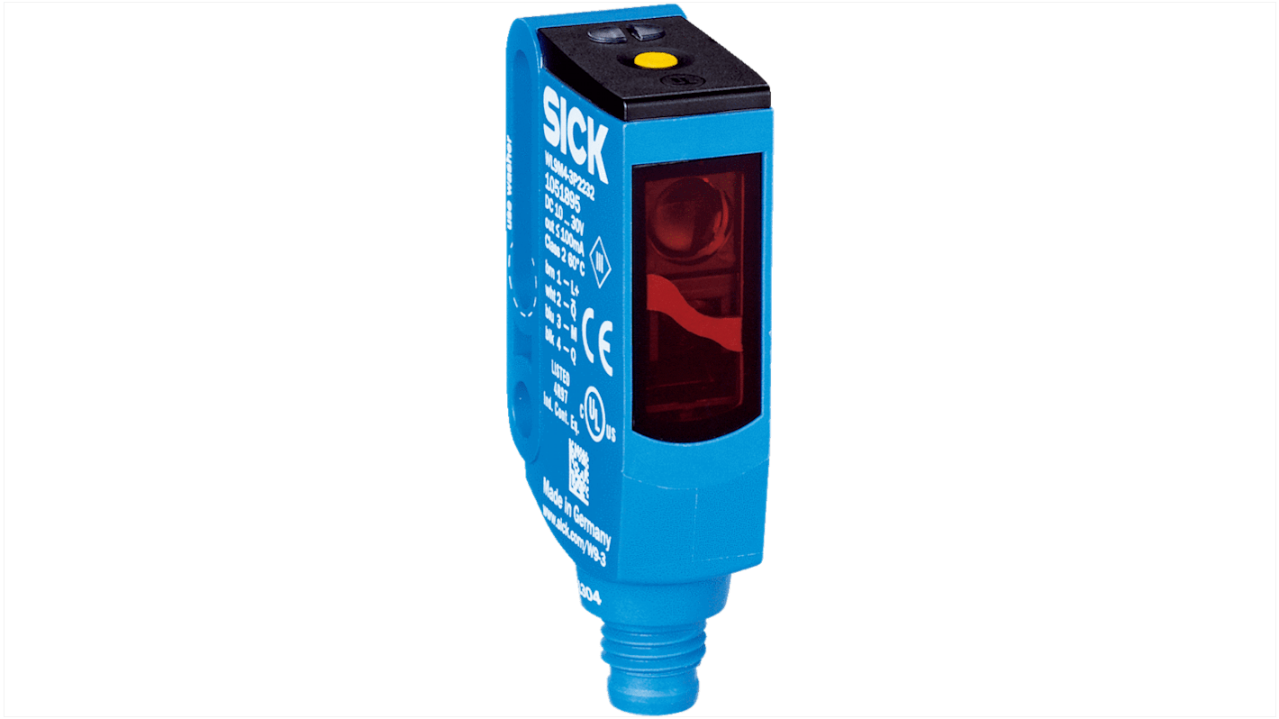 Sensore fotoelettrico rettangolare Sick WL9M4-3P2230S11, retro-riflettente, 5 m di rilevamento, montaggio a pannello, IP66/IP67.