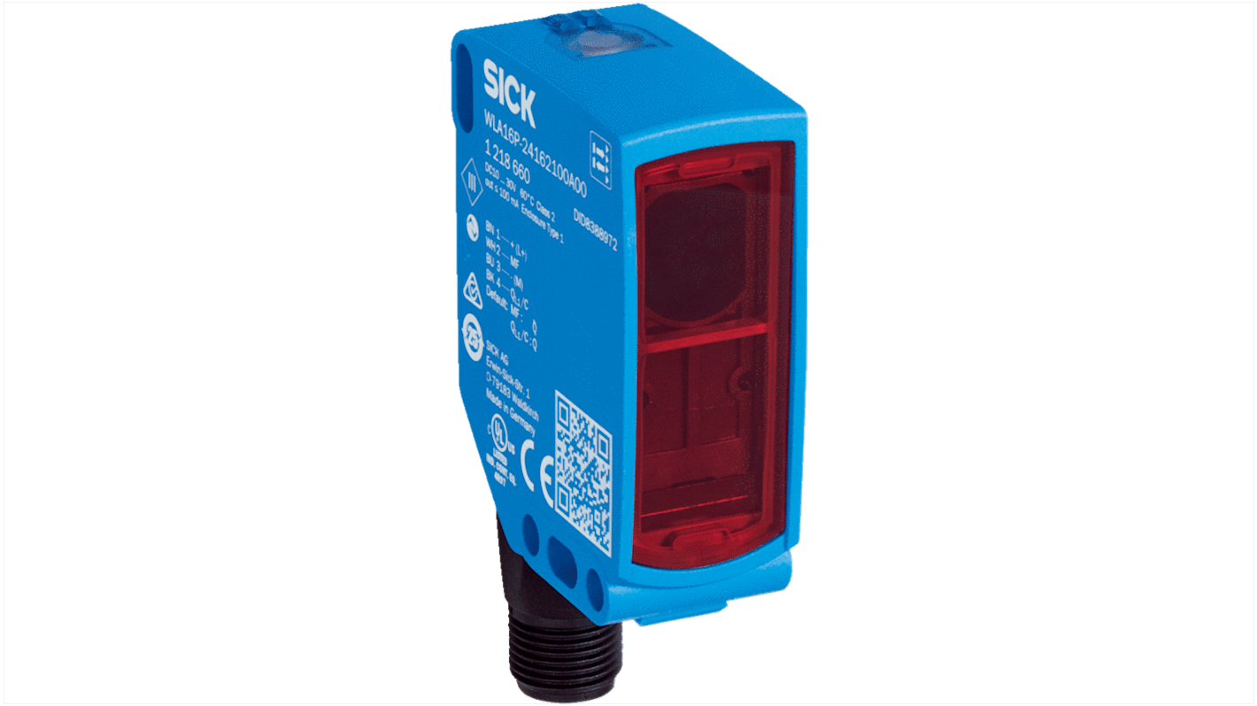 Sensore fotoelettrico rettangolare Sick WLA16P-24165100A00 a retroriflessione, rilevamento fino a 10 m, montaggio a pannello.