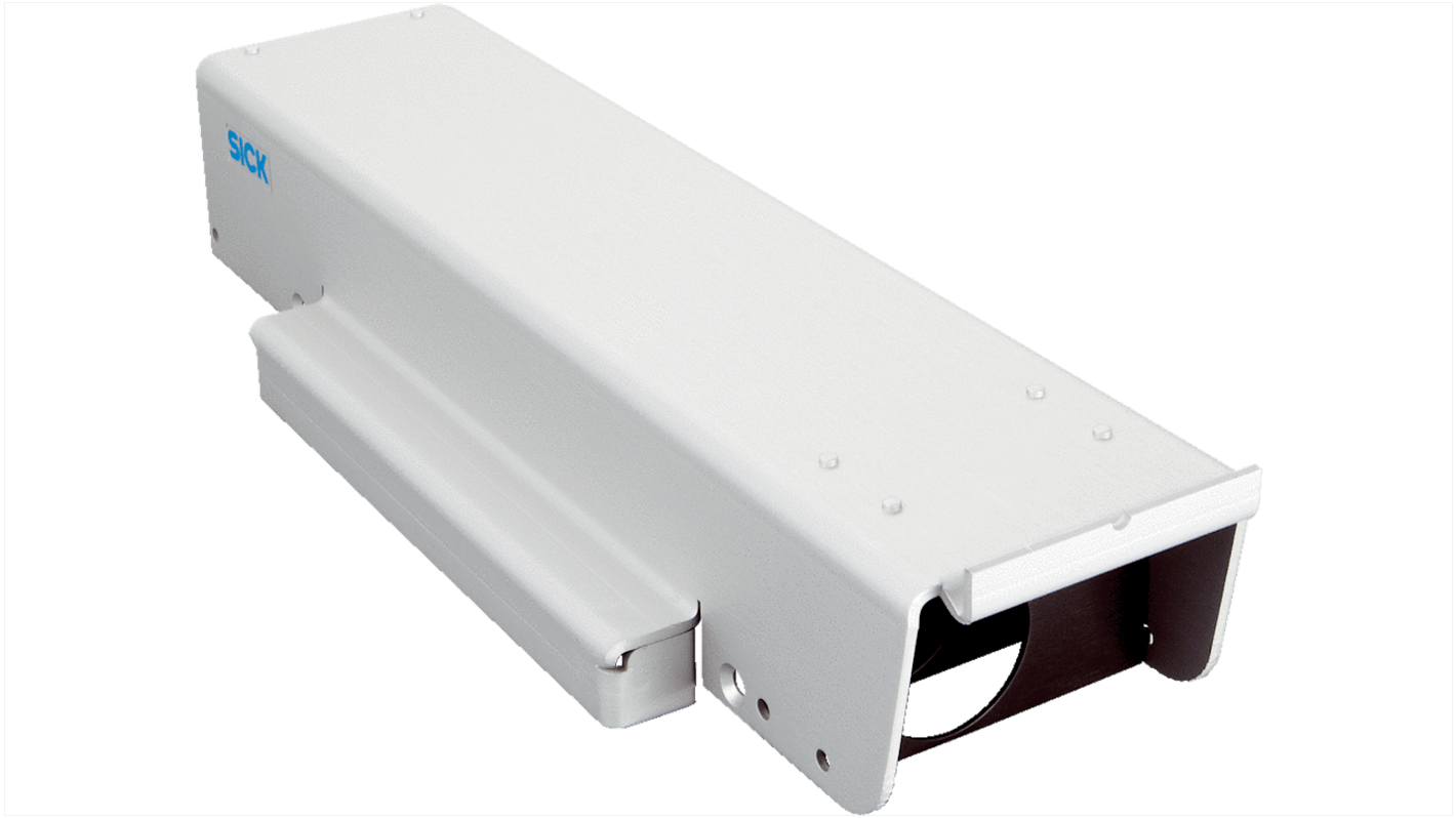 Accessorio di protezione Sick WSG-DSDT per DS/DT500, con alloggiamento resistente alle intemperie e tubo di protezione.