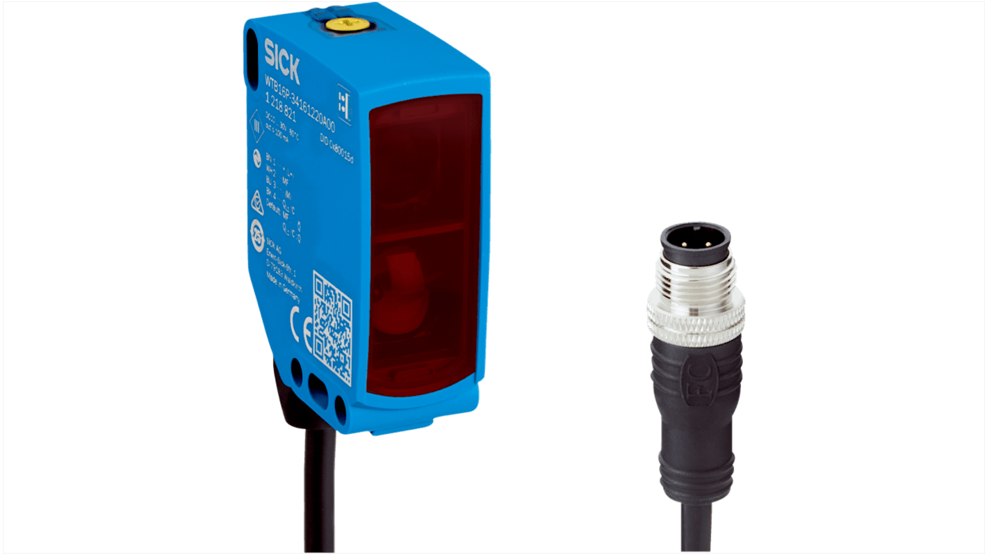 Sensore fotoelettrico rettangolare Sick WTB16P-34161420A00 con IO-Link, rilevamento fino a 1600 mm, montaggio a pannello, IP66/IP67.