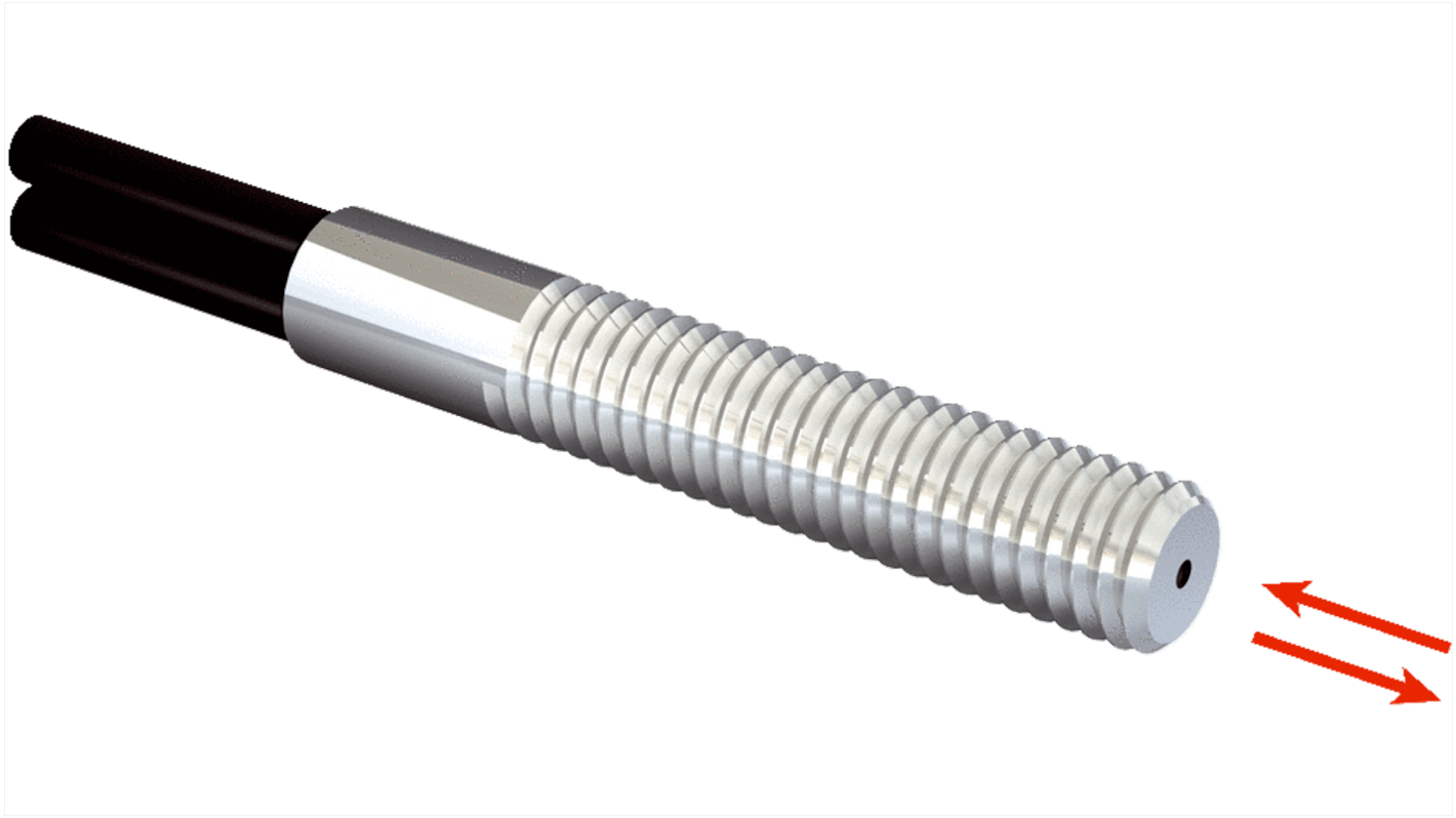 Sensore per fibre ottiche Sick LL3-DT01-05, custodia in acciaio inox, rilevamento fino a 500 mm, montaggio su cavo.