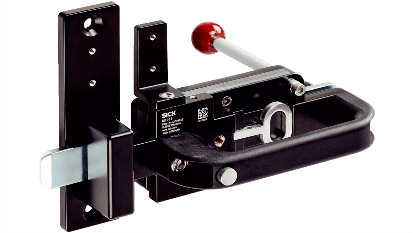 Interruttore di sicurezza Sick MB1-BS11 con chiavistello meccanico, tolleranza orizzontale di 27 mm e compensazione verticale di 7 mm.