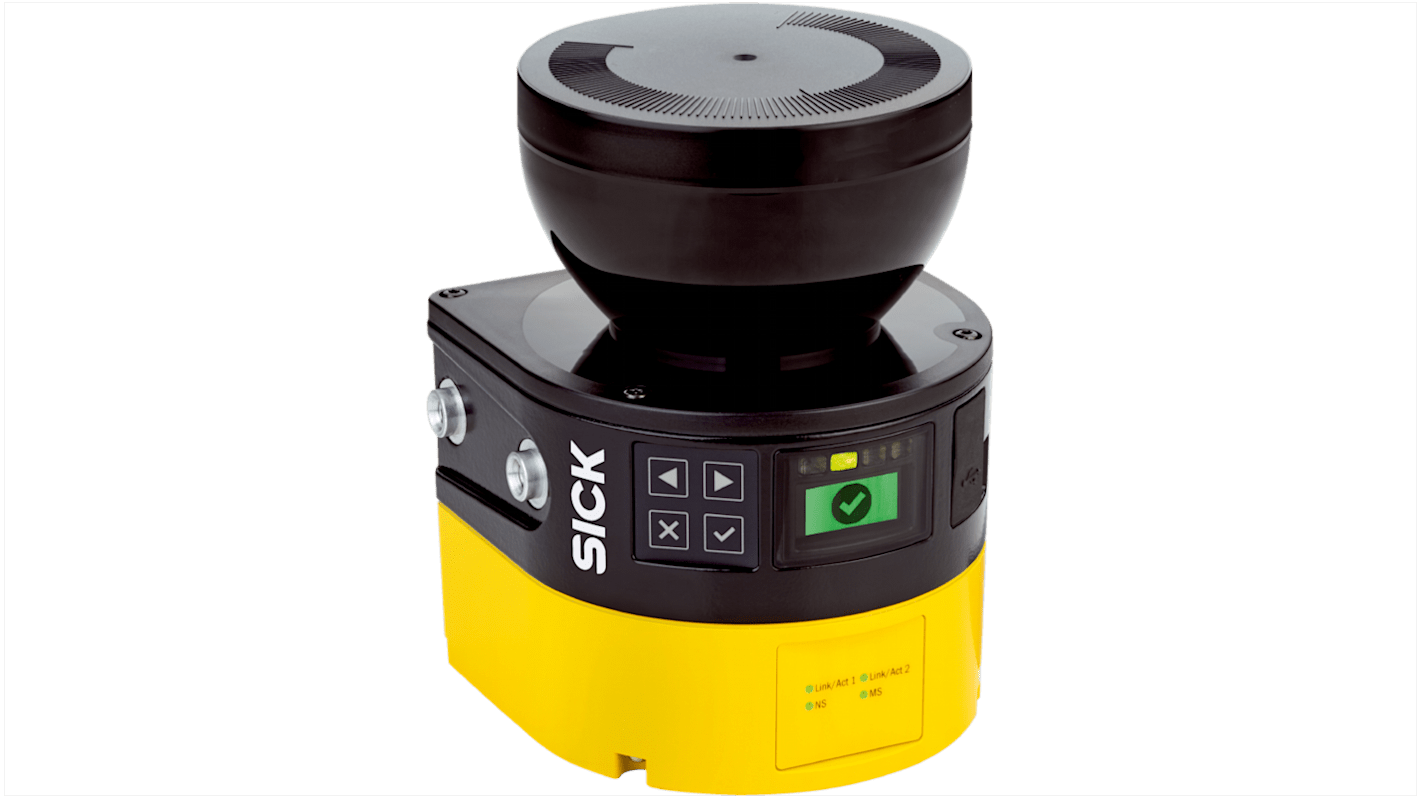 Scanner laser di sicurezza Sick MICS3-CBAZ40PZ1P01, altezza protezione 4m, campo fino a 9m, dimensioni 112 x 150,8 x 111,1 mm.