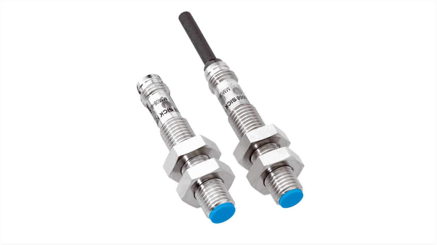 Sensore di prossimità magnetico cilindrico Sick MM08-60ANS-ZTK, IP 67, 200mA, 30V cc, dimensioni 46 x 8mm, rilevamento di magneti.