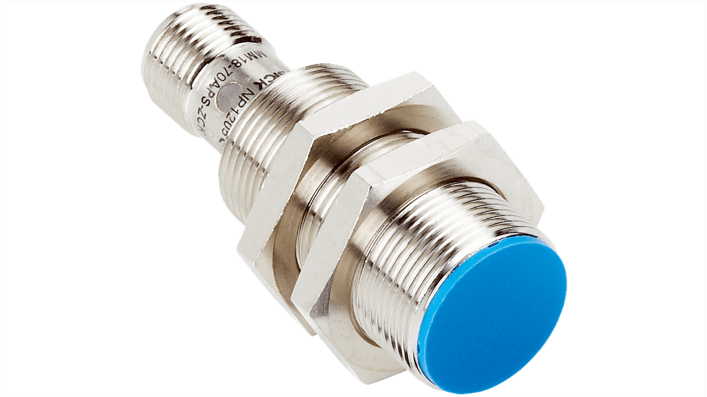 Sensore di prossimità magnetico cilindrico Sick MM12-60APS-ZUK, dimensioni 48 x 12 mm, grado di protezione IP 67.