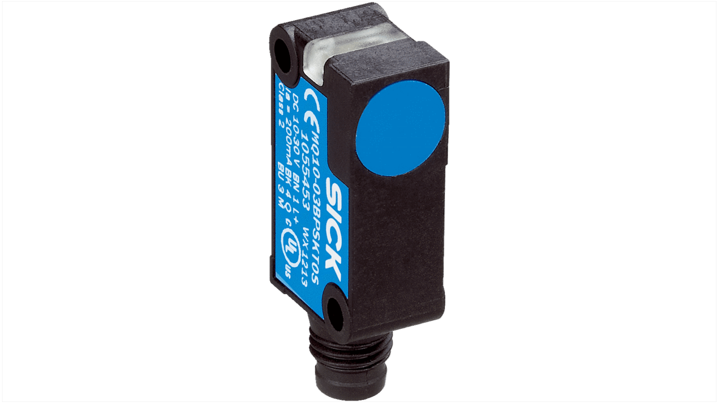 Sensore di prossimità magnetico rettangolare Sick MQ10-60ANSKT0, IP 67, 200mA, 30V cc, 10 x 28 x 16 mm, con uscita NPN.