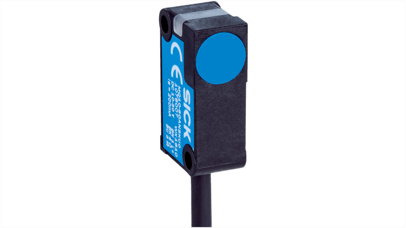 Sensore di prossimità magnetico rettangolare Sick MQ10-60ANSKU0, dimensioni 10 x 28 x 16 mm, grado di protezione IP 67.