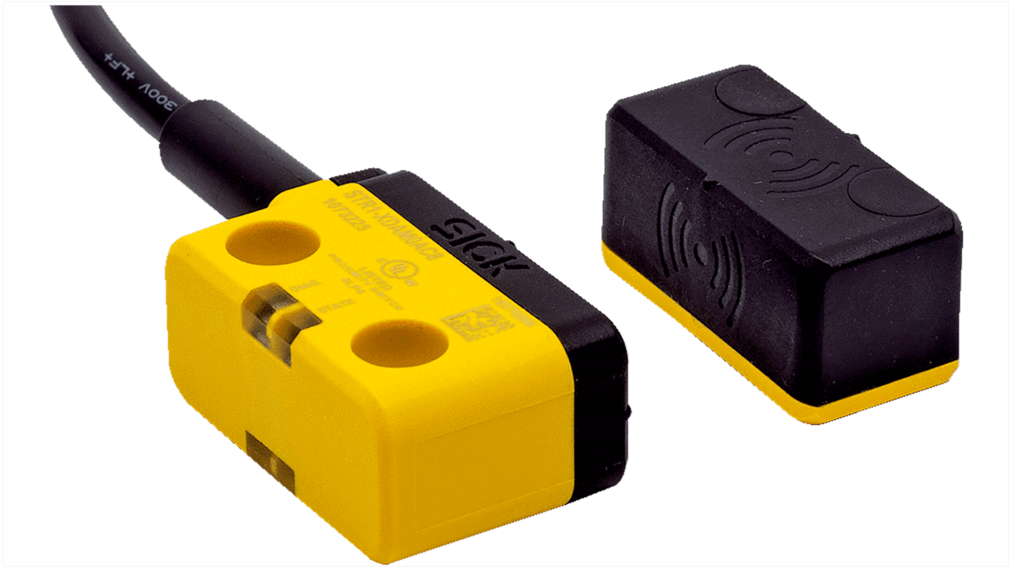Interruttore di sicurezza Sick STR1, IP67/IP69K, dimensioni 40x18x26mm, attivazione da tre lati, per montaggio flessibile.