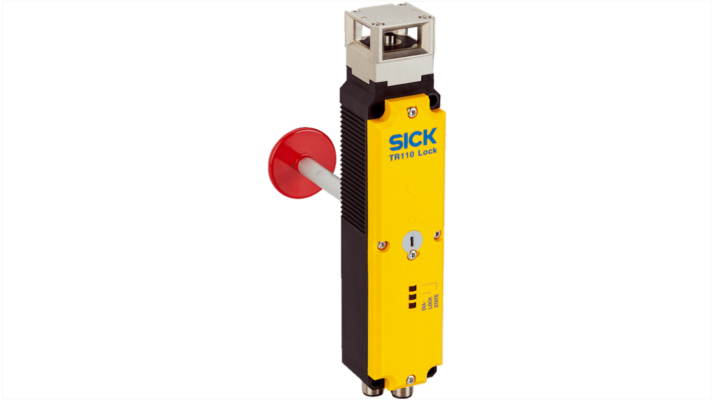 Interruttore di sicurezza Sick TR110-SRUCA01 con tecnologia RFID, grado di protezione IP67/IP69K, dimensioni 41.5 x 190 x 40 mm.