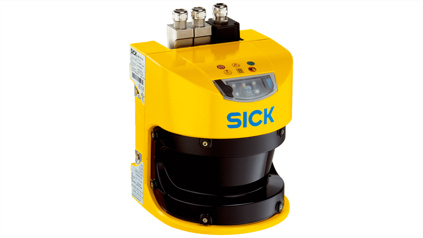 Sick S30A-6111CP, scanner laser di sicurezza per aree pericolose, campo protetto fino a 7 m, dimensioni 155 x 185 x 160 mm.