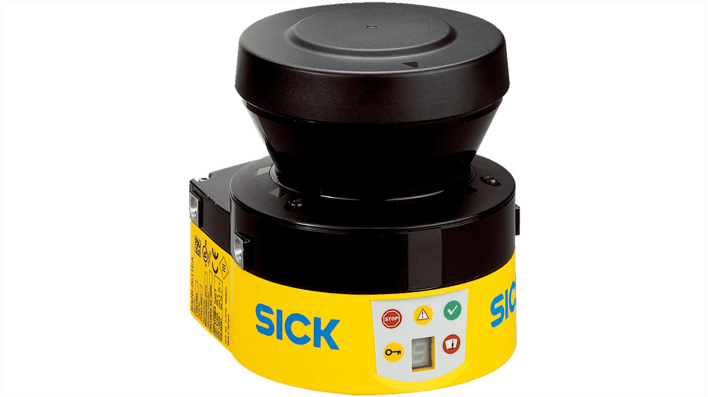 Laser scanner di sicurezza Sick S32B-2011BA, design compatto, campo di protezione 2-3 m, angolo di scansione 270°.