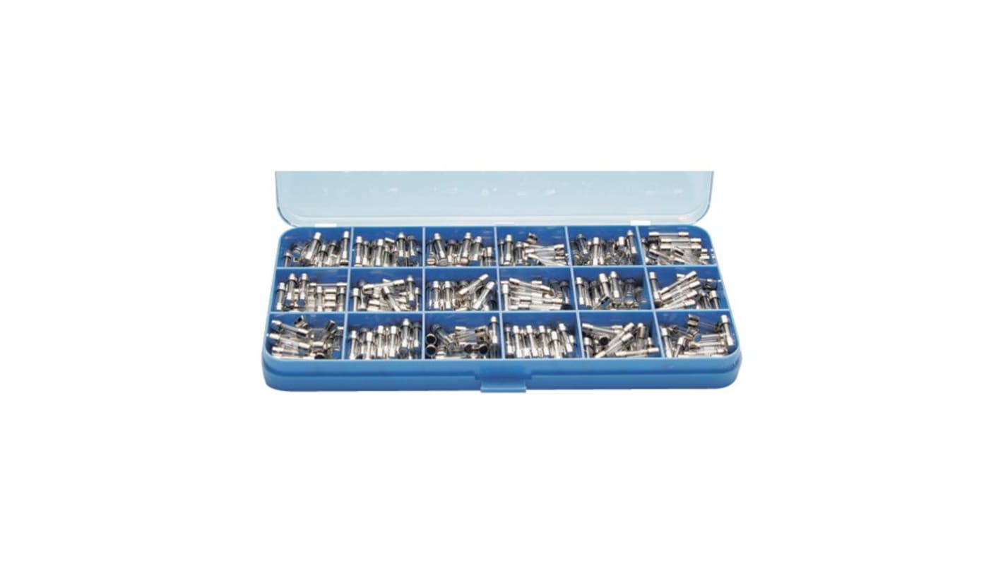 Fusibile a cartuccia SCHAEFFLER 0034.9850, 6.3A, Ø 5 x 20mm, 250V, in vetro, conforme RoHS, assortimento di 360 pezzi.