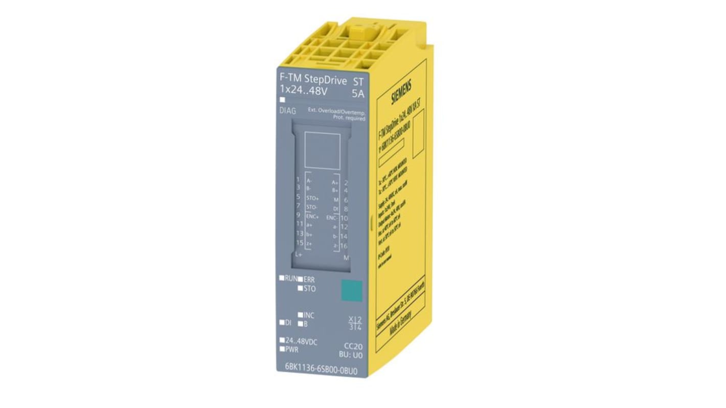 Modulo di espansione Siemens 6BK1136-6SB00-0BU0 per SIMATIC ET 200SP, controllo motori passo-passo, 24-48 V, 2 ingressi digitali.