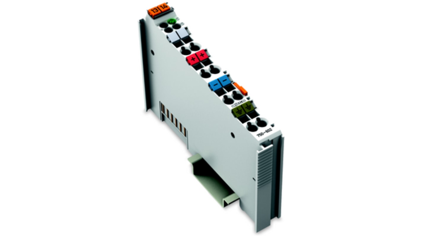 Modulo di ingresso analogico Wago 750-602, alimentazione 24 V DC, corrente massima 10 A, design compatto per integrazione.
