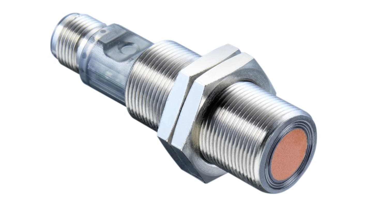 Sensore di prossimità a ultrasuoni cilindrico Baumer UR18.PA0.2-GP2J.9SF, rilevamento 70-1000 mm, IP67/IP69, connettore M12.