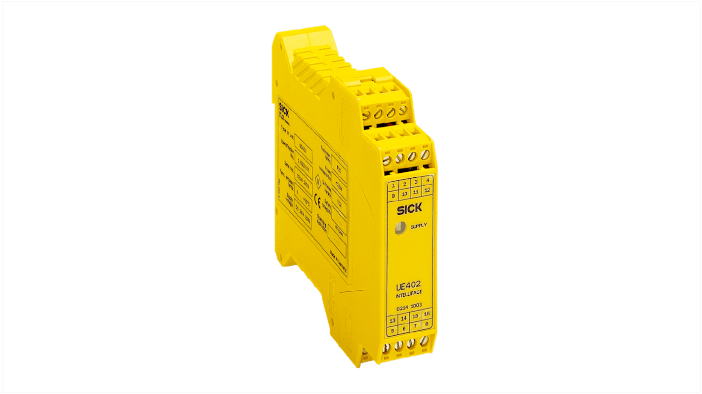 Barriera fotoelettrica Sick UE402, modello SIL 3, dimensioni 22,5 x 99 x 114,5 mm, per applicazioni in ambienti pericolosi.