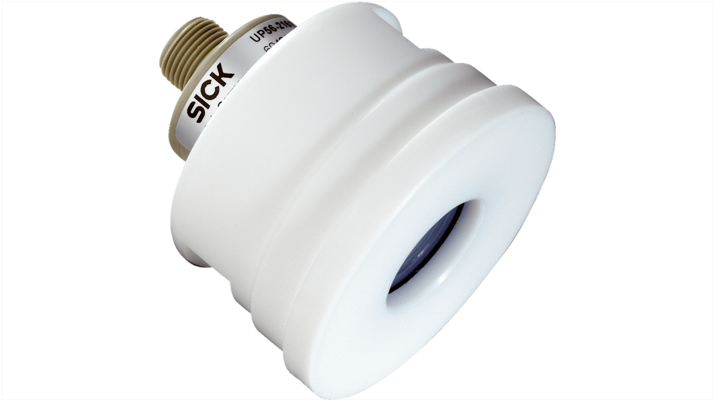 Sensore di livello Sick UP56-216156 a ultrasuoni, uscita 4-20 mA, campo fino a 3,4 m, corpo in PTFE, acciaio inox o PVDF.