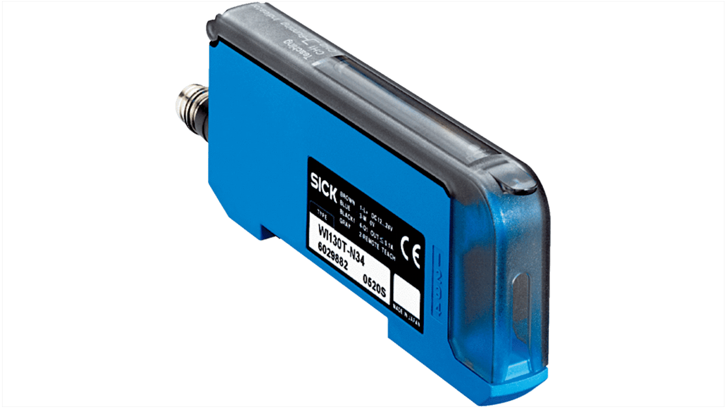 Sensore fotoelettrico rettangolare Sick WI130T-P340, uscita PNP, IP50, 24V, 100 mA, connettore M12, linea laser 30 mm.
