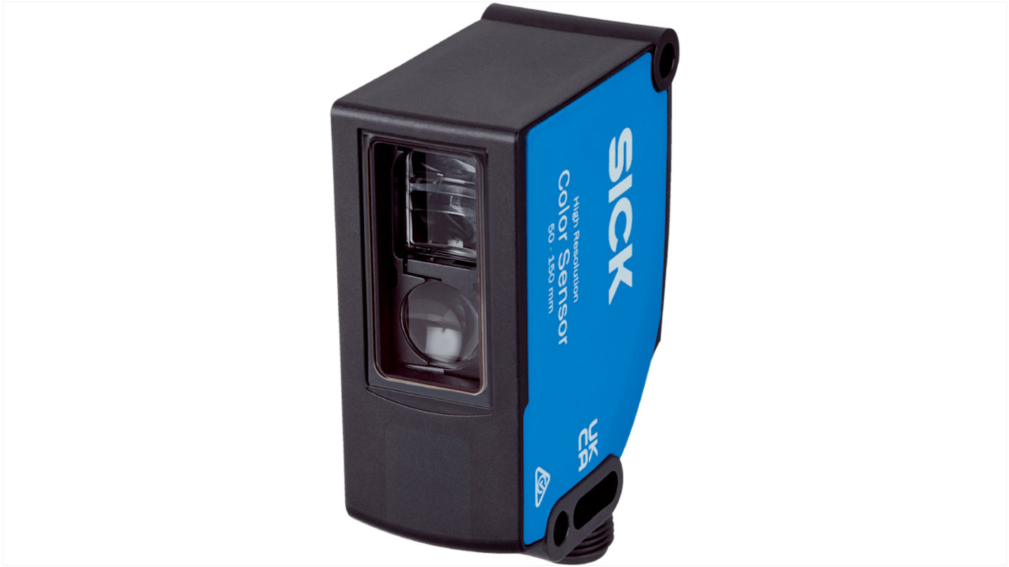 Sensore di colore LED Sick CSS-WBG4C4115AA10Z, rilevamento 50-150 mm, uscita PNP/NPN, grado di protezione IP67.