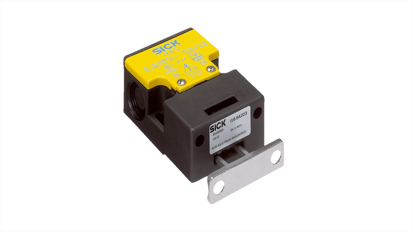 Interruttore di interblocco di sicurezza Sick i16-SA203, 2NC, IP67, dimensioni 75 x 52 x 32 mm, tensione max 240V, corrente max 3A.