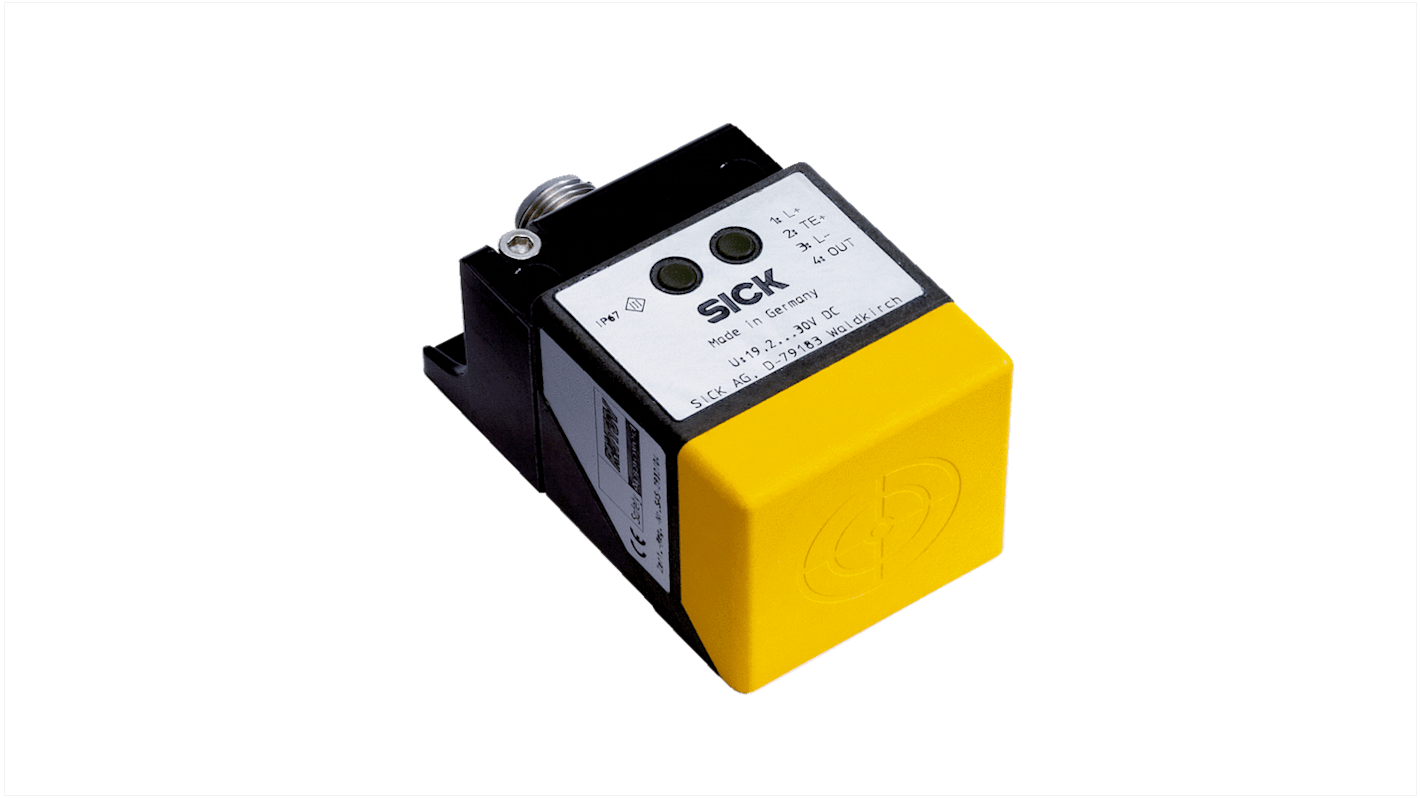 Interruttore di sicurezza Sick IN40-E0109K, senza contatto, 24V cc, protezione IP67, attuatore magnetico, dimensioni 66mm x 40mm x 30mm.