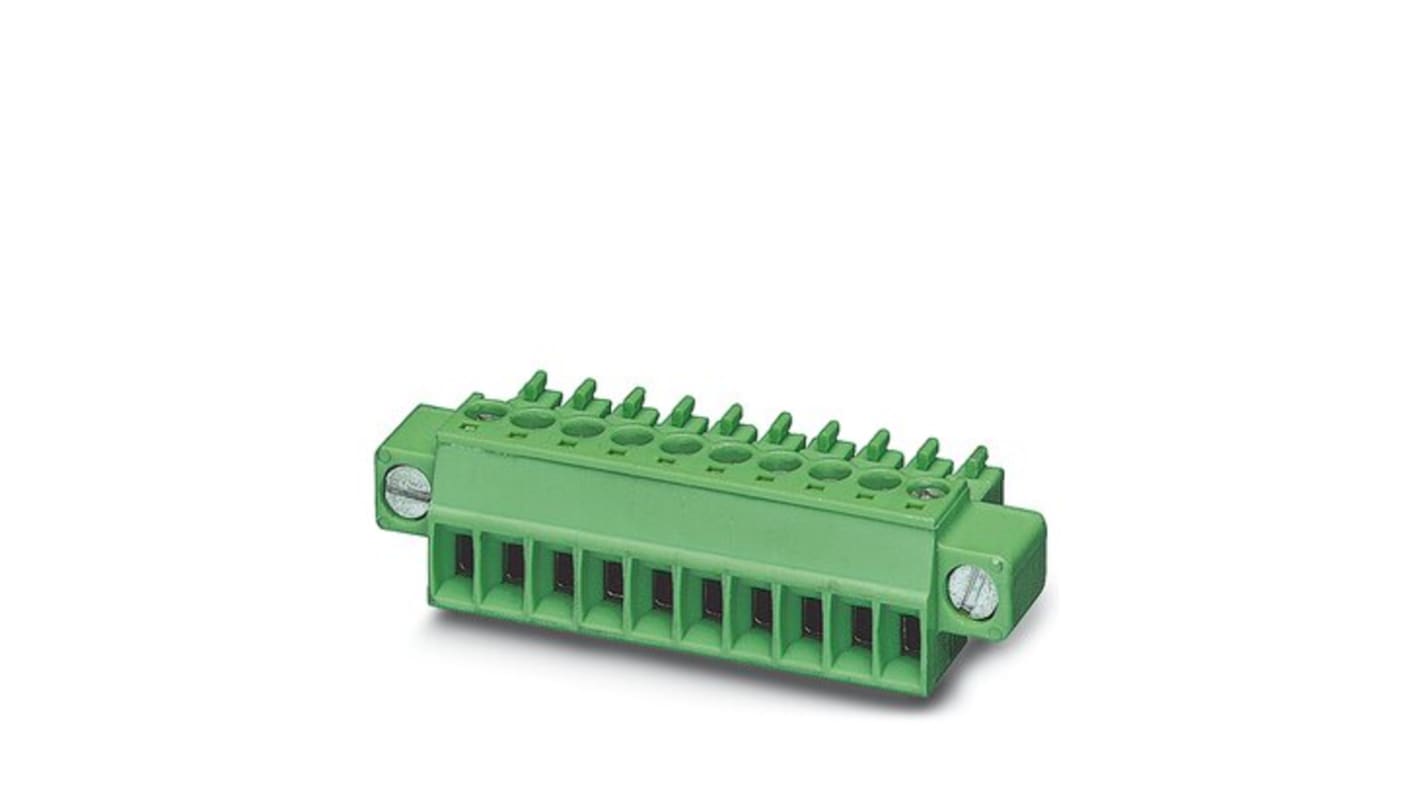 Connettore PCB Phoenix Contact 1827839: stabilità meccanica, forza di contatto definita, flangia avvitabile. Conforme RoHS.