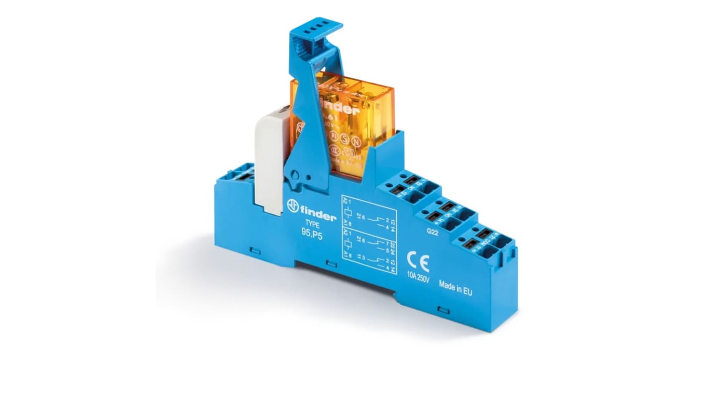 Finder 48.P6.7.012.1050SPA, relè elettromeccanico SPDT per guida DIN, 12V, 16A, con terminali push-in per cablaggio semplice.