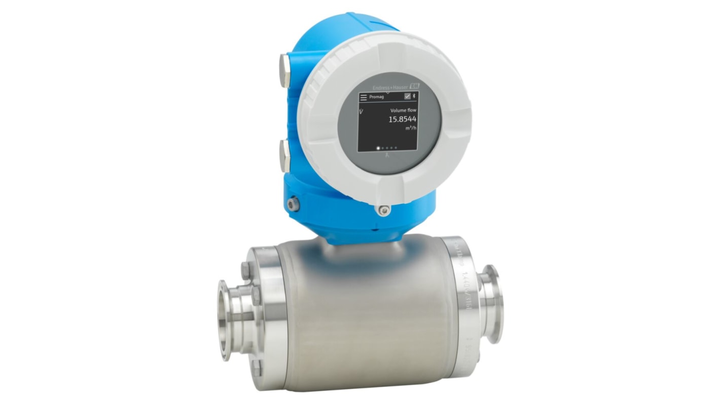 Flussometro elettromagnetico Endress+Hauser 5HBB50-AAADBJA0AFDAS0AA1, per liquidi, portata 0,06-600 m³/h, alimentazione 24 V CC, 100-230 V CA.