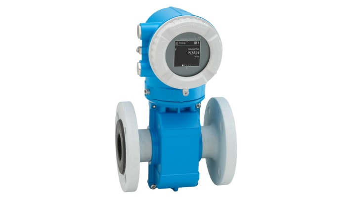 Flussometro elettromagnetico Endress+Hauser 5WBB1H-AAEAEBKA0AUD3K0AA1 per acqua, portata 0,5-263000 m³/h, alimentazione 24 V CC, 100-230 V CA.