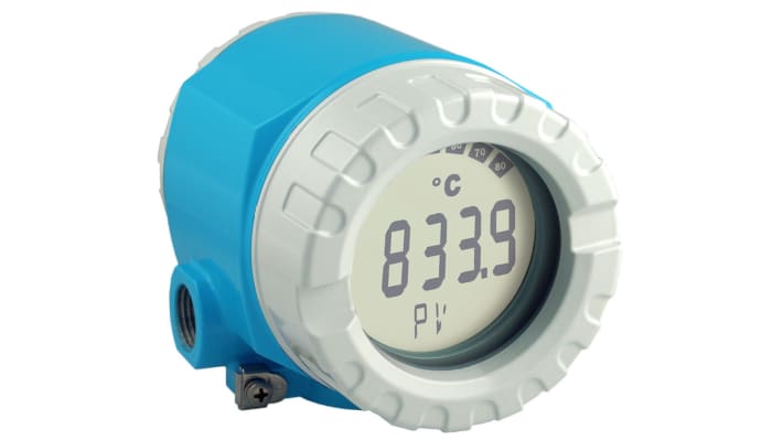 Trasmettitore di temperatura Endress+Hauser TMT162-B262AAACA, ingresso mV/RTD/TC, uscita 4-20 mA, display retroilluminato.