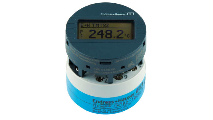 Endress+Hauser TMT82-AAA2AB1A1, trasmettitore di temperatura a doppio canale, uscita 4-20 mA, alimentazione 11-42 V dc.