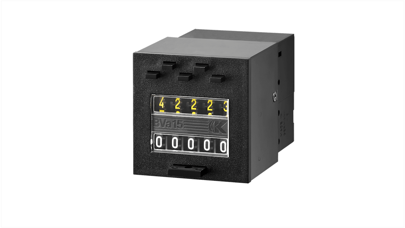 Contatore analogico Kübler 2100210066, 5 cifre, alimentazione 230 V, robusto, per ambienti industriali, frequenza max 18Hz.