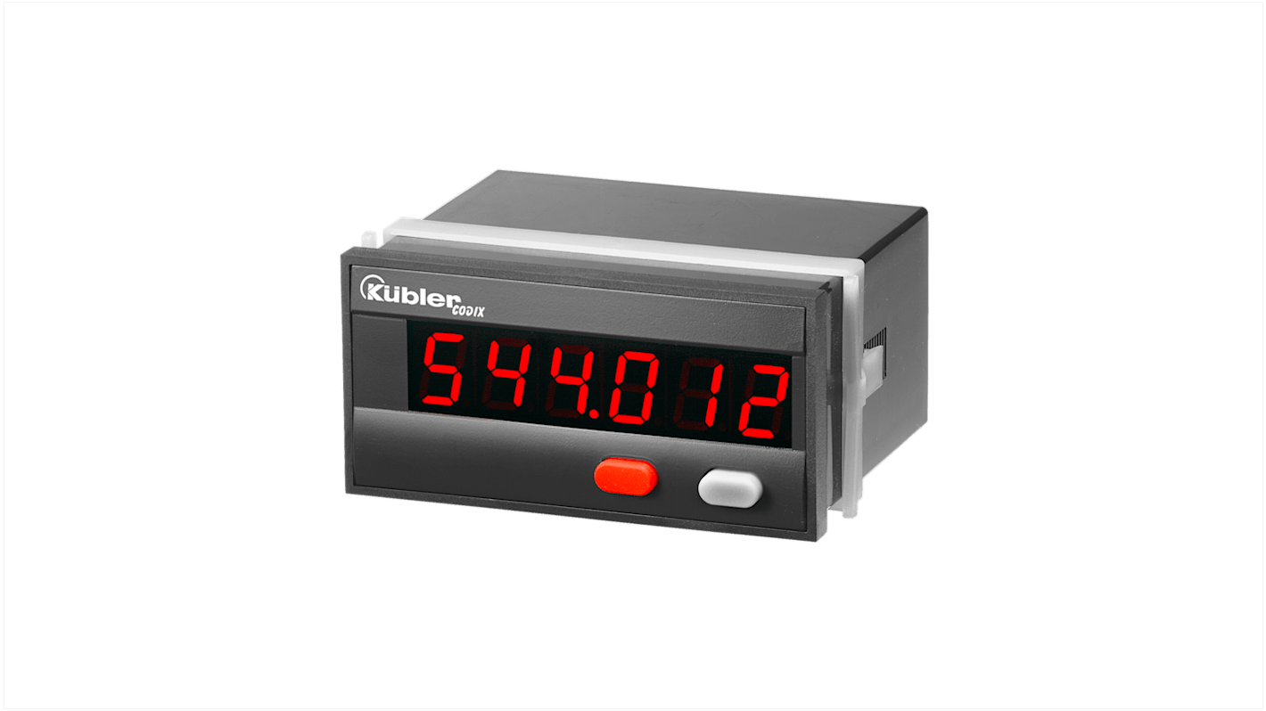Misuratore digitale multifunzione Kübler 6544011300, display LED 6 cifre, IP65, per impulsi, posizione, frequenza e velocità. Dimensioni 45mm x 92mm.
