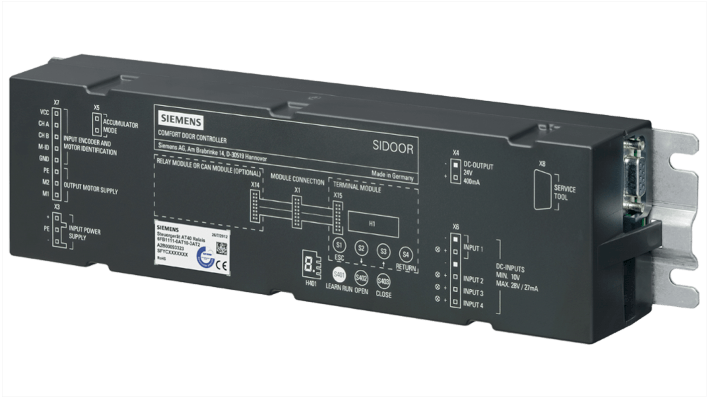 Regolatore di velocità Siemens 6FB1111-0AT10-3AT2, potenza 540 W, per motori, con interfaccia RS485 e 4 ingressi digitali.