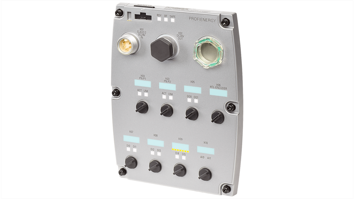 Inverter Siemens 6SL3544-0FB20-1FA0, 24 V c.c., IP65, con PROFINET, 6 ingressi digitali e 2 analogici.