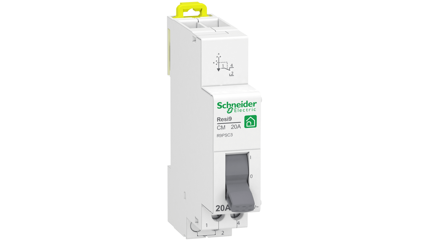 Interruttore magnetotermico 1P da 20A Schneider Electric, montaggio su guida DIN, grado di protezione IP20, conforme a normative REACh e RoHS.