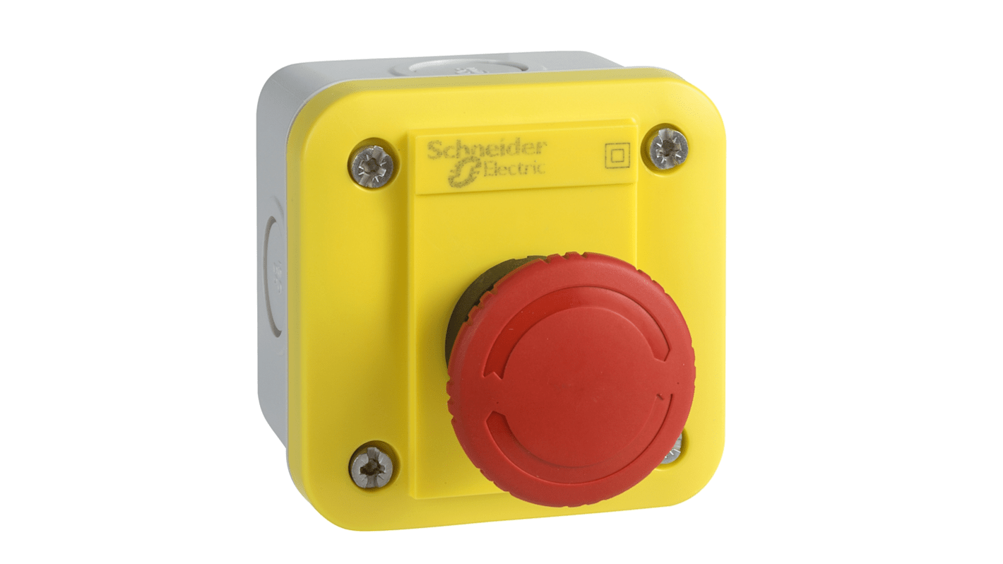 Schneider Electric XALEK1701, stazione di controllo per spegnimento d'emergenza con pulsante rosso NC, grado di protezione IP54.